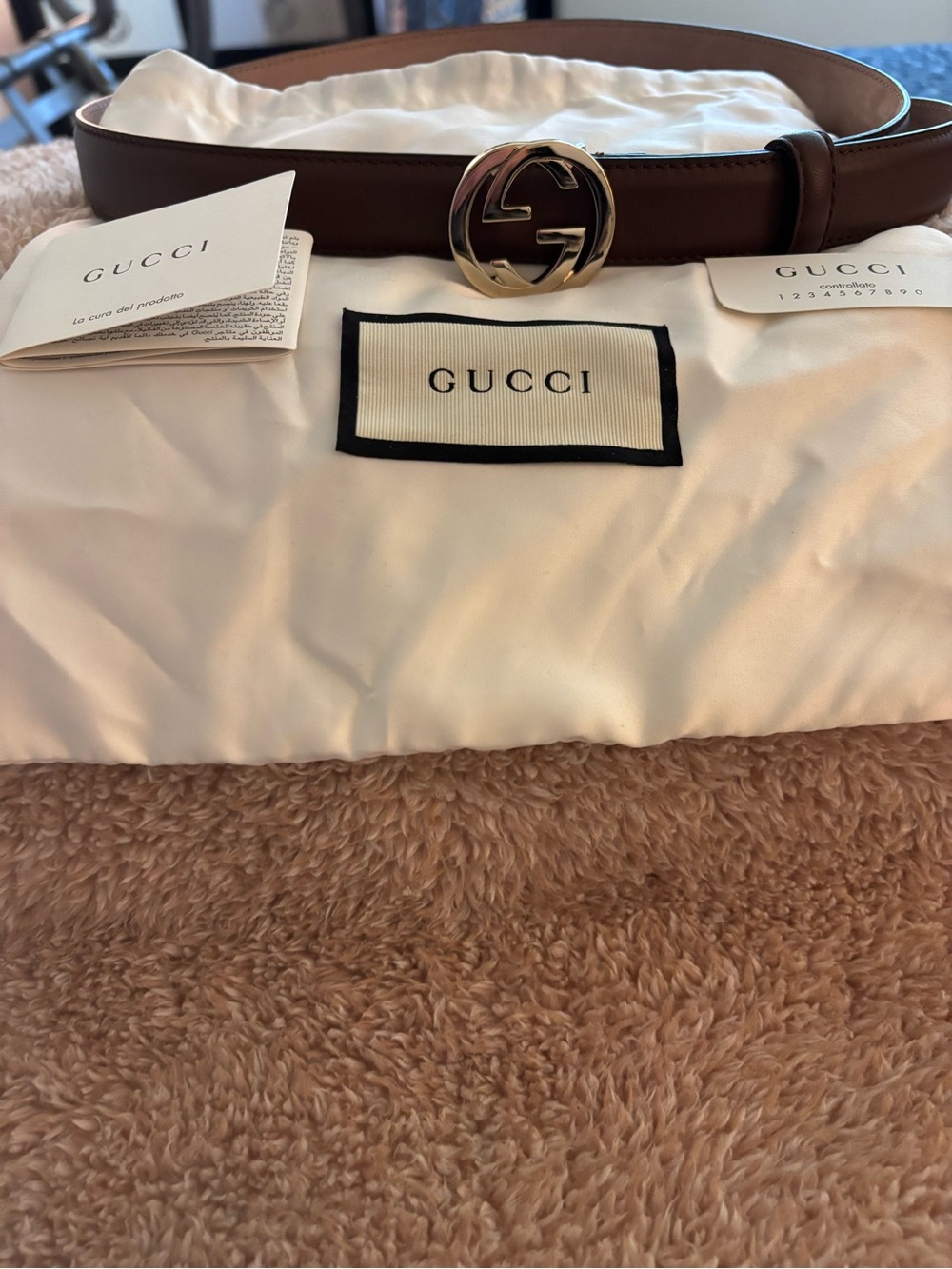 Gucci Brown Leather Belt with Gold Double G Buckle
